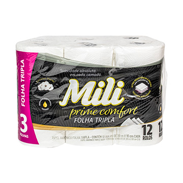 Papel Higiênico Rolo 20m Mili Prime Comfort FT PCT 12UN