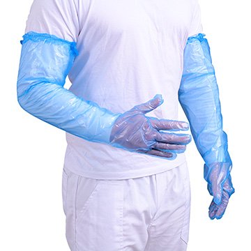 Luva Polietileno Cano Longo Golfrada Azul Prevemax PCT 100UN