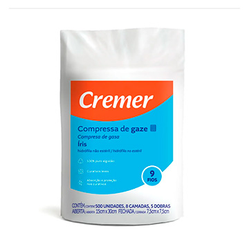 Compressa Gaze Cremer Íris 9 Fios 7,5x7,5cm PCT 500UN