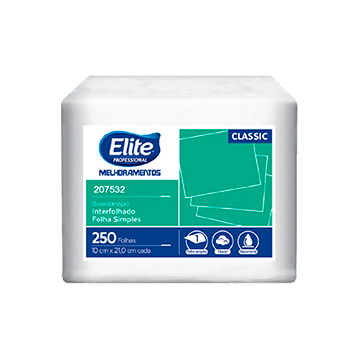 Guardanapo Folha Simples Interfolhado Elite 10x21cm 250UN