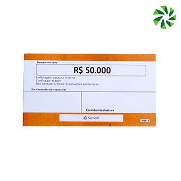 Etiqueta Dinheiro Amarelo Queimado 50 mil Sicredi PCT 200UN
