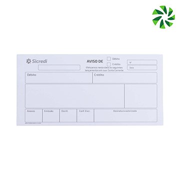Bloco Aviso de Débito Sicredi 1 Via PCT 2BL
