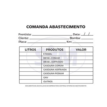 Bloco de Abastecimento 1 Via 8x6,5CM PCT 50BL de 100FLS