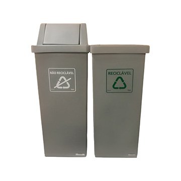 Conjunto com 2  Lixeiras Plásticas Cinza Basculantes 50L
