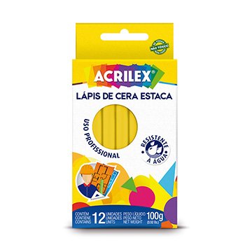 Lápis de Cera Acrilex Estaca Amarelo 12UN