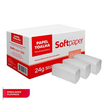 Papel Toalha Interfolhado Folha Simples 2.000 Folhas 24g | Softpaper Basic