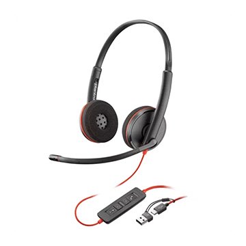 Headset Poly Blackwire 3220 Biauricular USB-C + Adap USB-C/A