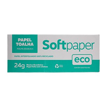 Papel Toalha Interfolhado Reciclável Folha Simples 5.000 folhas 24g | Softpaper Eco