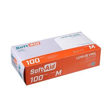 Luva Vinil Soft Aid Sem Pó M 100 unidades